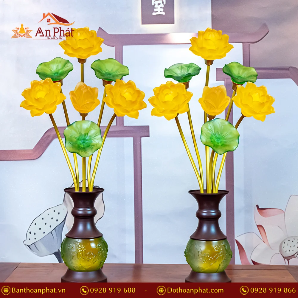 Đèn thờ điện thân lưu ly phối hợp kim DTD1342 An Phát Đèn thờ điện thân lưu ly phối hợp kim DTD1342 An Phát