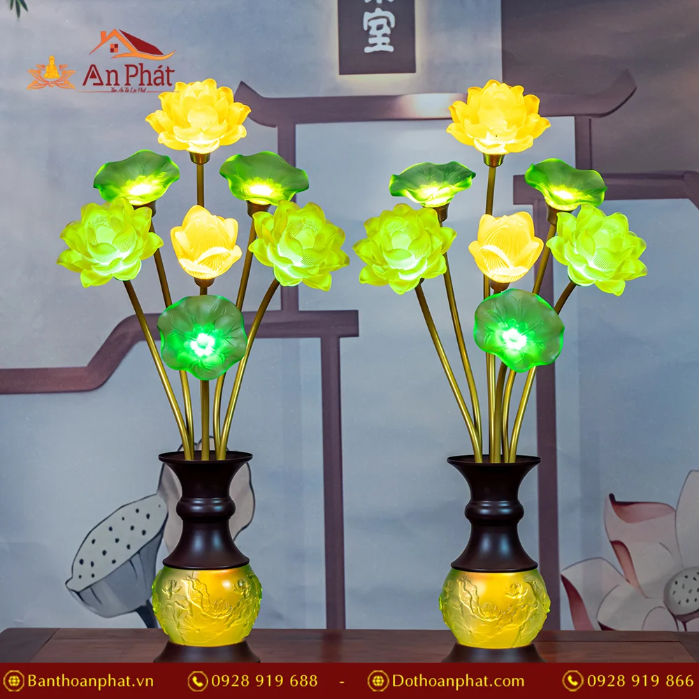 Đèn thờ điện thân lưu ly phối hợp kim DTD1342 13 Đèn thờ cúng nhập khẩu cao cấp