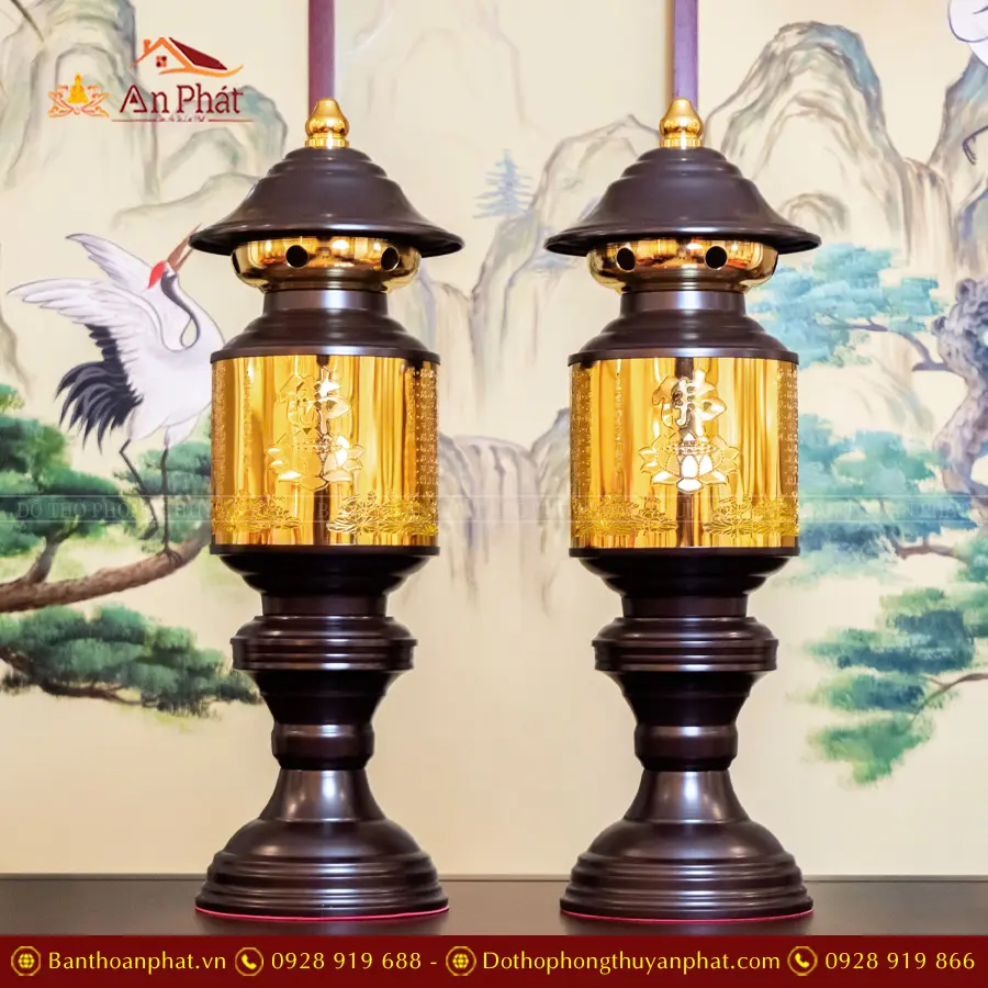 Đèn thờ điện trụ vàng hợp kim Đài Loan DTD1321 11 Đèn thờ bằng điện cao cấp nhập khẩu Đài Loan