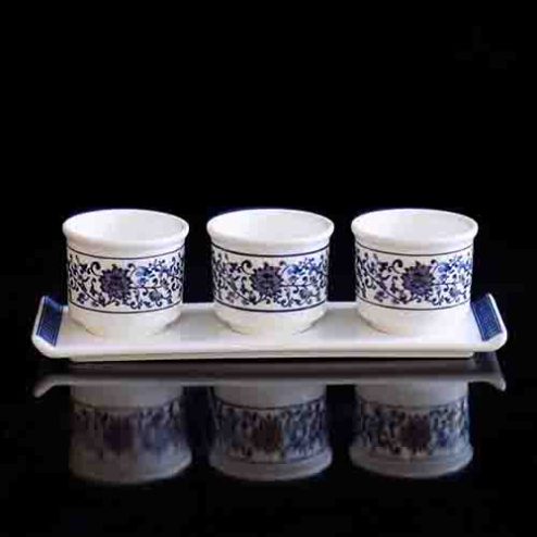 Kỷ Chén 3 Sứ Sen Trắng Xanh DT226
