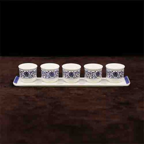 Kỷ Chén 5 Sứ Sen Trắng Xanh DT227