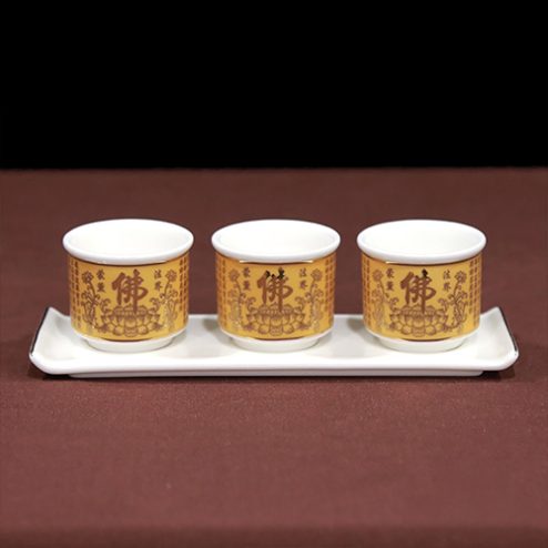Kỷ Chén Nước Thờ Sứ Tâm Kinh Vàng DT233 - Bộ 5 Chén