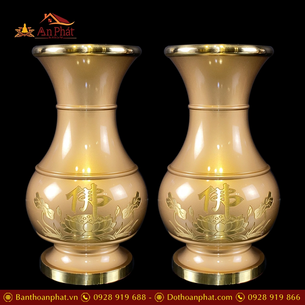 Lọ Hoa Đồng Hoa Sen Vàng Chữ Phật DT216 7 Lọ Hoa Đồng Hoa Sen Vàng Chữ Phật DT216