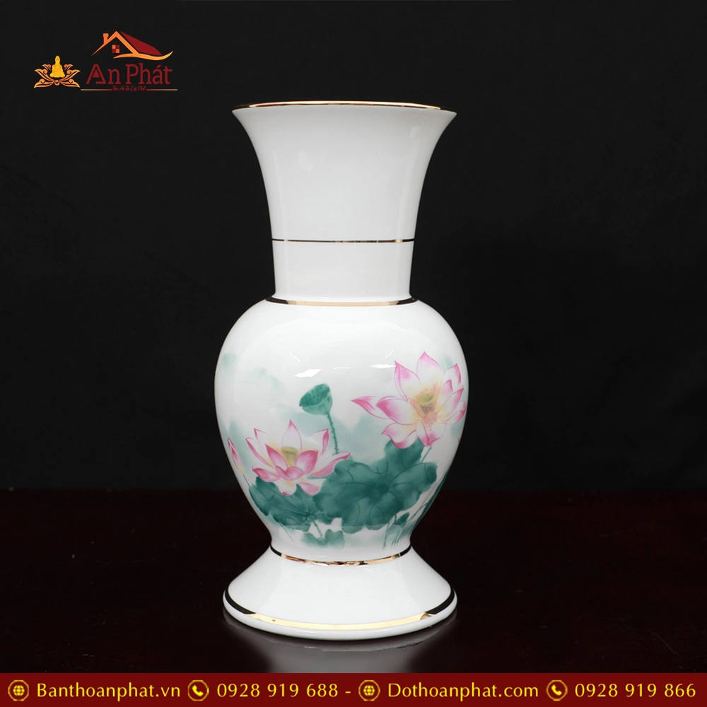 Lọ Hoa Sứ Trắng Hoa Sen Hồng Lá Xanh DT282 11 Lọ Hoa Sứ Trắng Hoa Sen Hồng Lá Xanh DT282