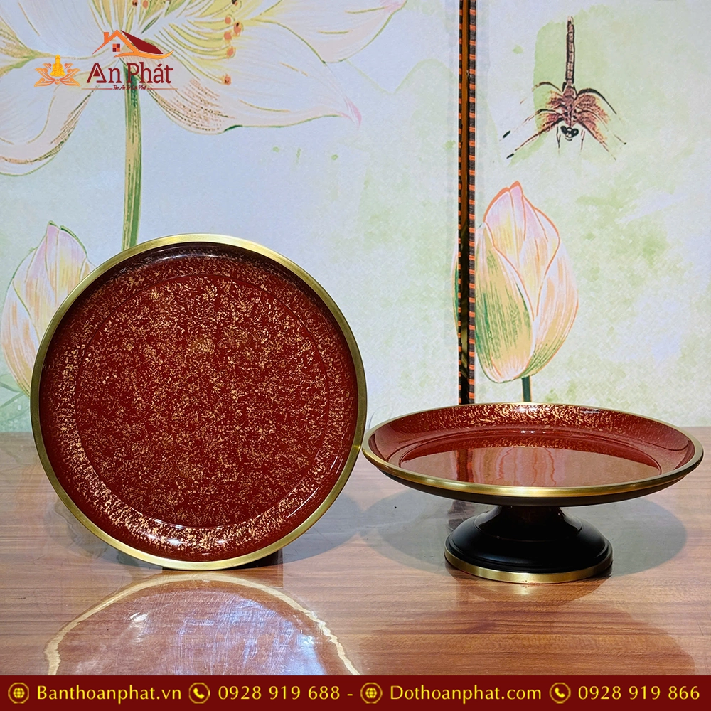 Mâm Bồng Đồng Vân Đá Đỏ DT268 13 Mâm Bồng Đồng Vân Đá Đỏ DT268
