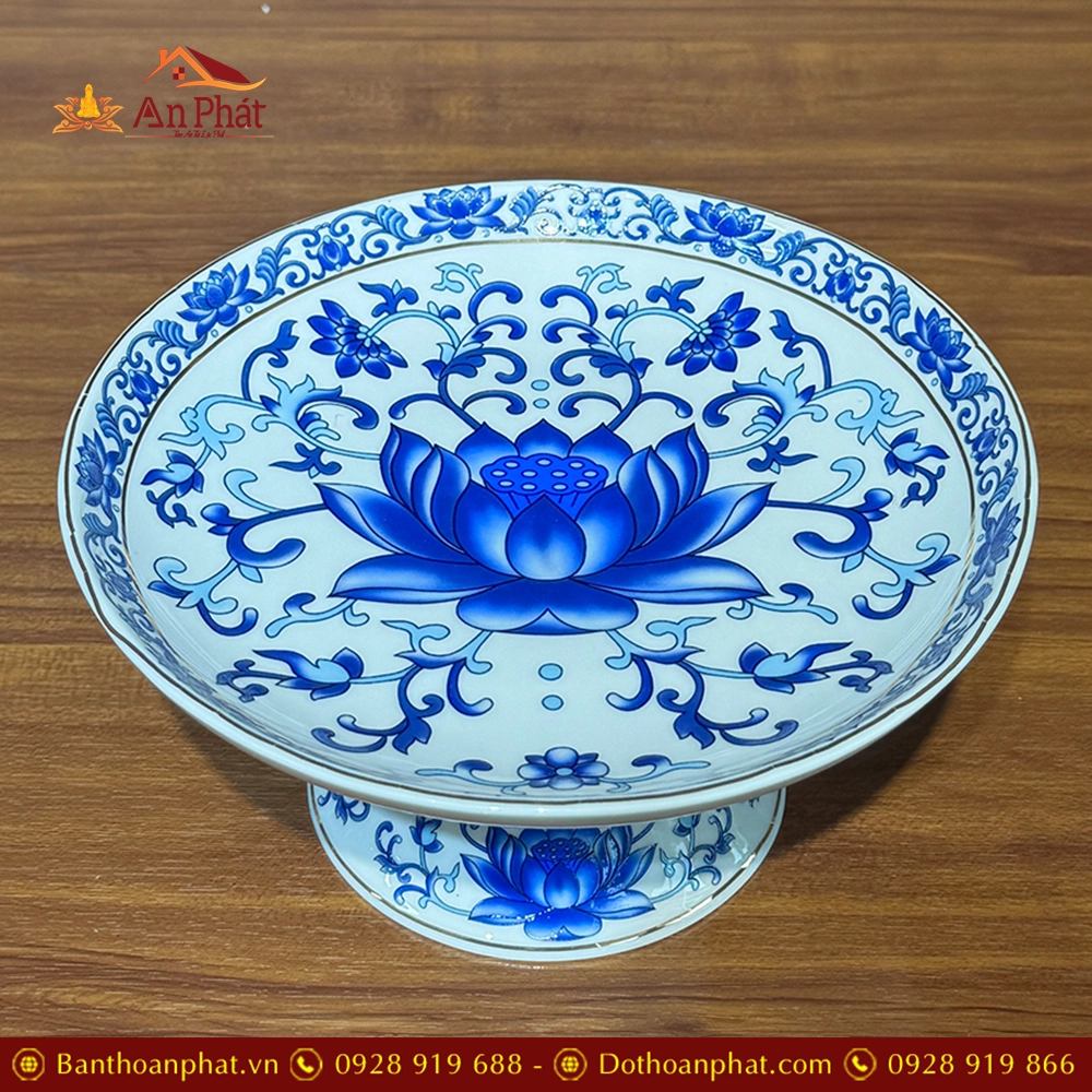 Mâm Bồng Sứ Sen Trắng Xanh DT223 9 Mâm Bồng Sứ Sen Trắng Xanh DT223