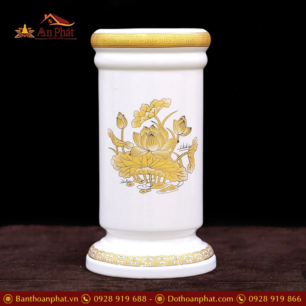 Ống Đựng Hương Sứ Trắng Hoa Sen Vàng DT248 11 Ống Đựng Hương Sứ Trắng Hoa Sen Vàng DT248