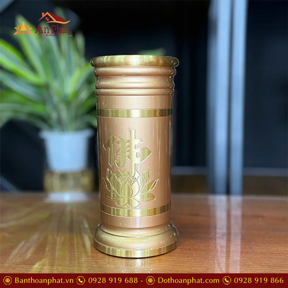 Ống Hương Đồng Hoa Sen Vàng Chữ Phật DT312 3 Ống Hương Đồng Hoa Sen Vàng Chữ Phật DT312