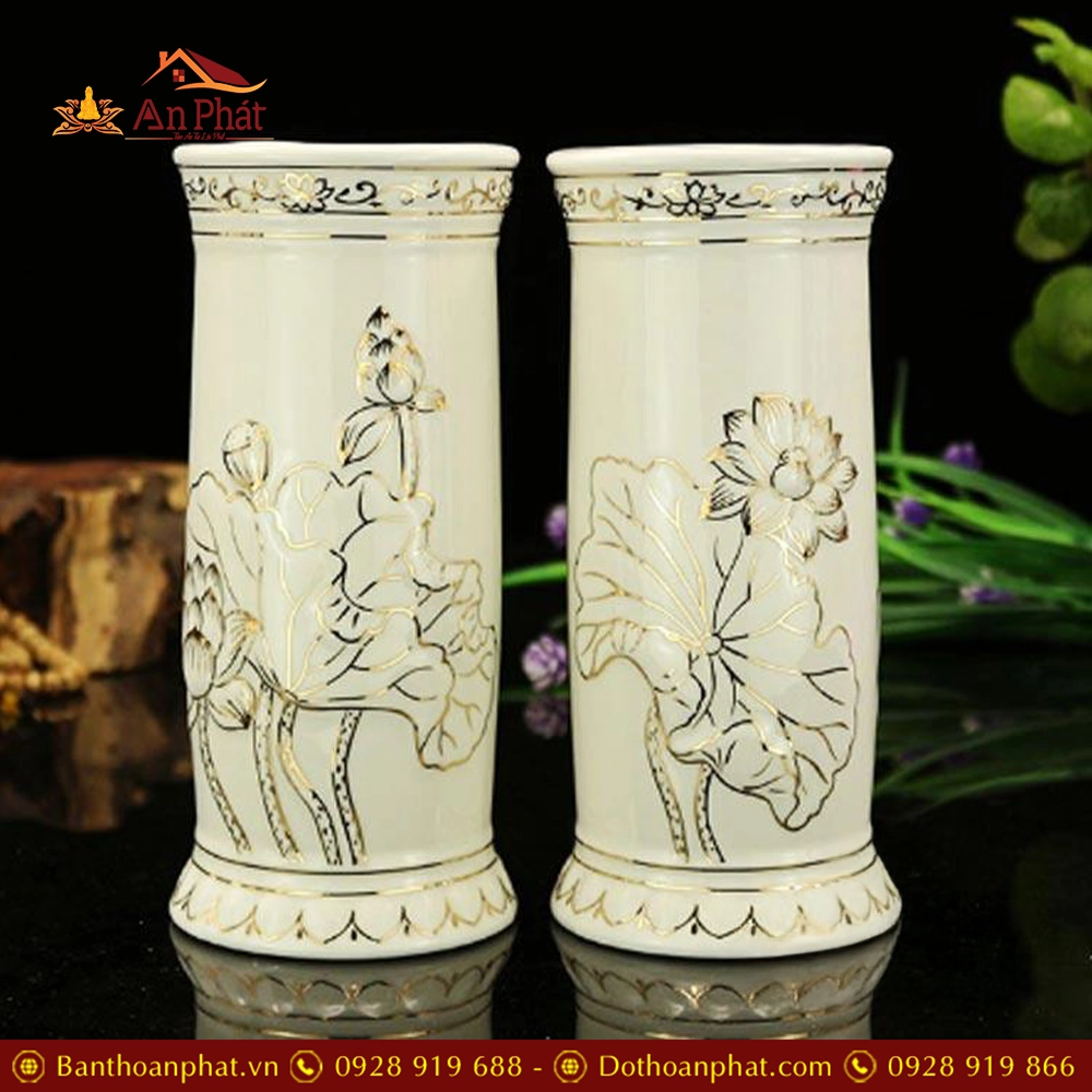 Ống Hương Sứ Trắng Hoa Sen Viền Vàng DT242 9 Ống Hương Sứ Trắng Hoa Sen Viền Vàng DT242