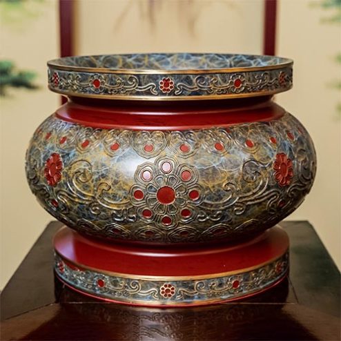 Bát Hương Đồng Hoa Văn Chạm Nổi Hoa Sen DT442