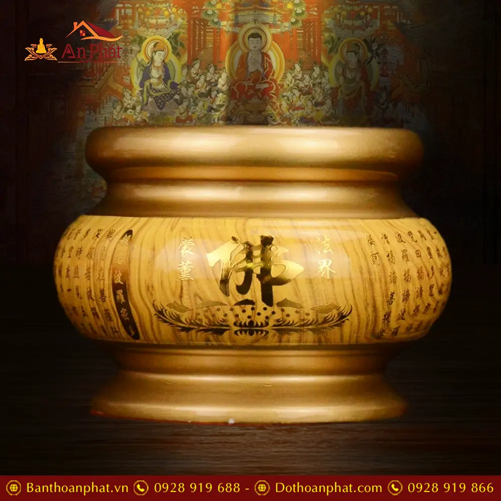 Bát Hương Sứ Bát Nhã Tâm Kinh Vàng Chữ Phật DT628 13 Bát Hương Sứ Bát Nhã Tâm Kinh Vàng Chữ Phật DT628