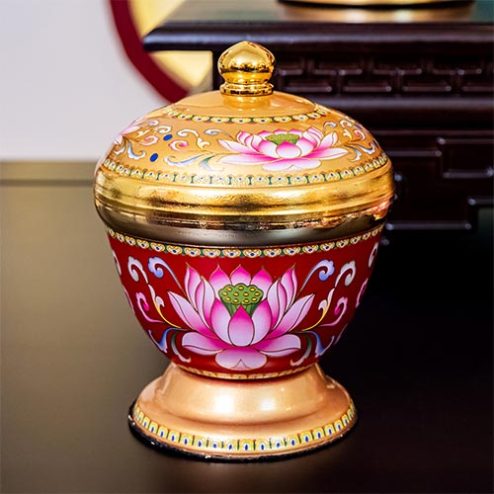 Bát Sâm Hợp Kim Gấm Hoa Sen Đỏ Cao Cấp DT395