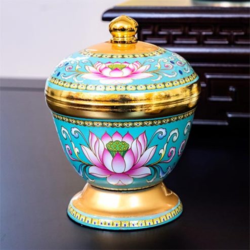 Bát Sâm Hợp Kim Gấm Hoa Sen Xanh Dương DT381