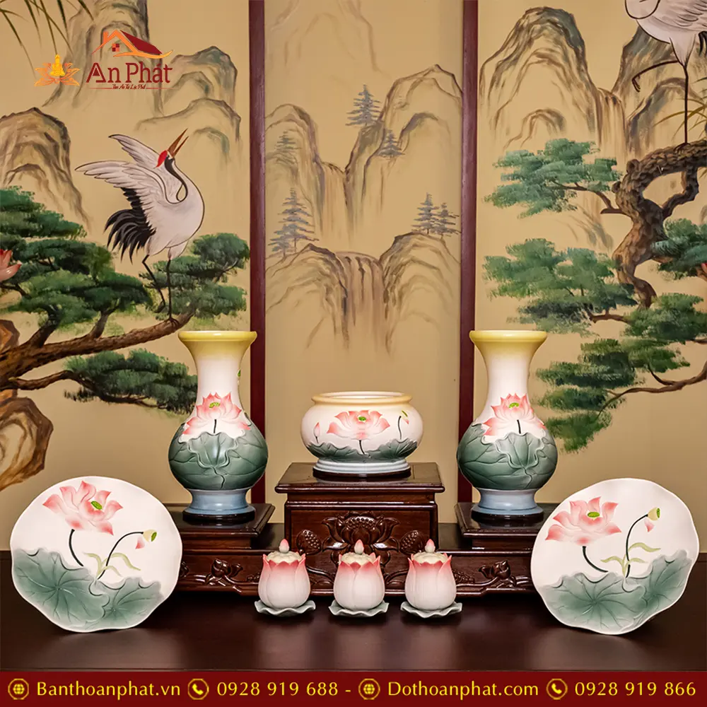 Bộ Đồ Thờ Cao Cấp Gốm Hoa Sen Đỏ Nổi Nhập Khẩu BDT065 11 Bộ Đồ Thờ Cao Cấp Gốm Hoa Sen Đỏ Nổi Nhập Khẩu BDT065
