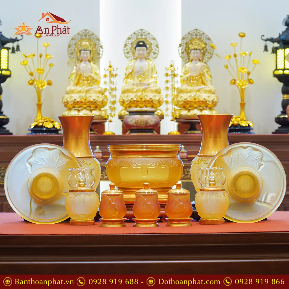 Bộ Đồ Thờ Lưu Ly Cao Cấp Lá Sen Nhập Khẩu BDT043 19 Bộ Đồ Thờ Lưu Ly Cao Cấp Lá Sen Nhập Khẩu BDT043