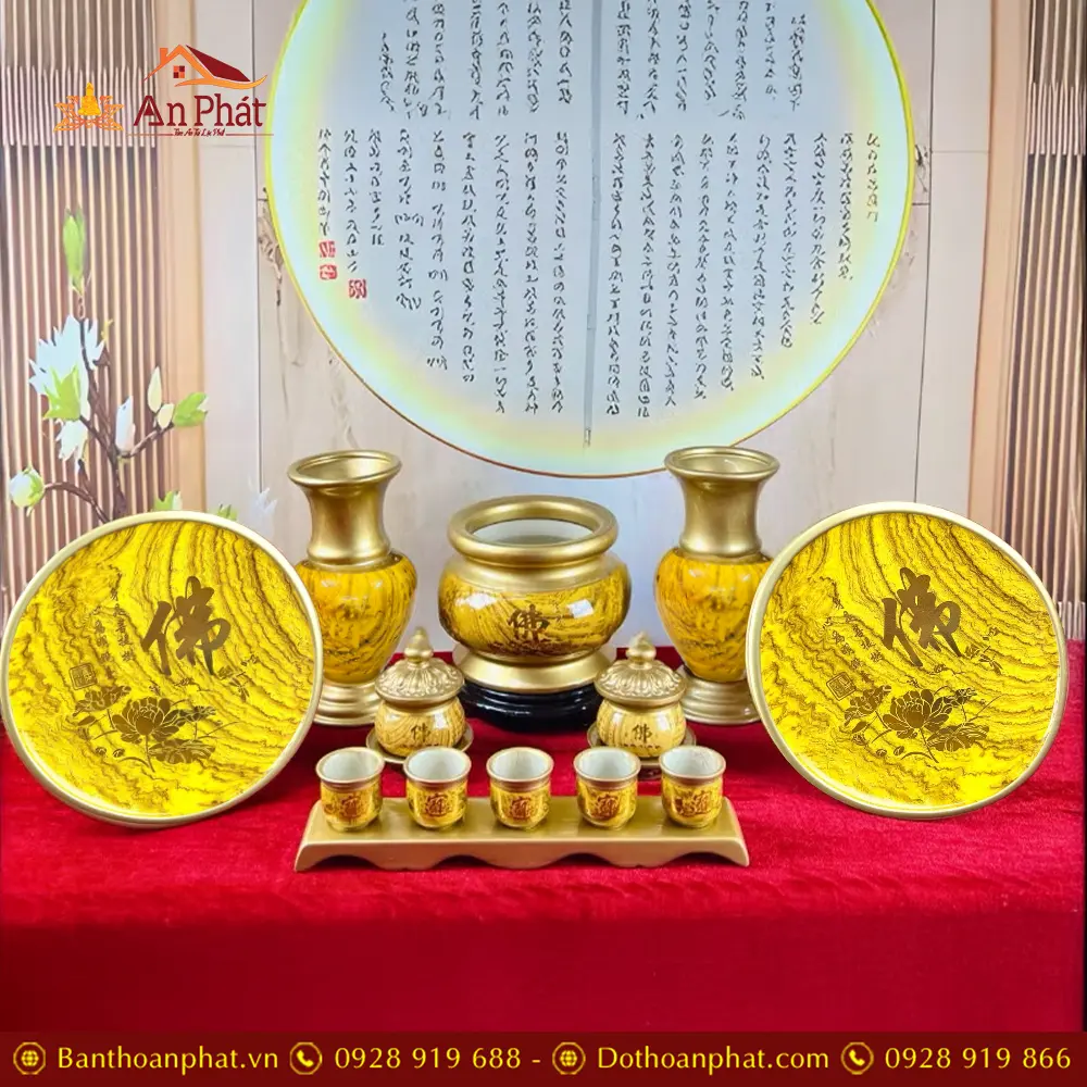 Bộ Đồ Thờ Sứ Bát Nhã Tâm Kinh Vàng Chữ Phật BDT105 17 Bộ Đồ Thờ Sứ Bát Nhã Tâm Kinh Vàng Chữ Phật BDT105
