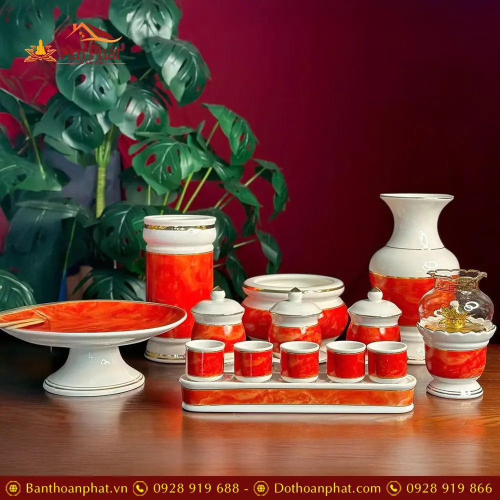 Bộ Đồ Thờ Sứ Giả Đá Đỏ Nhập Khẩu BDT090 21 Bộ Đồ Thờ Sứ Giả Đá Đỏ Nhập Khẩu BDT090