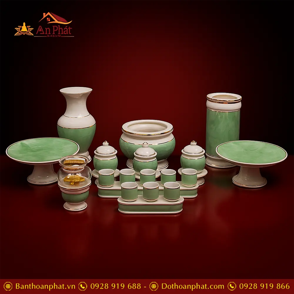 Bộ Đồ Thờ Sứ Giả Đá Xanh Ngọc Nhập Khẩu BDT092