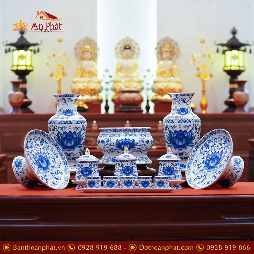 Bộ Đồ Thờ Thần Tài Sứ Trắng Sen Xanh Cao Cấp BDT062 31 Bộ Đồ Thờ Thần Tài Sứ Trắng Sen Xanh Cao Cấp BDT062