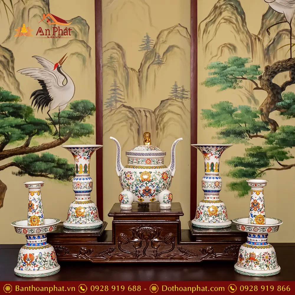 Bộ Ngũ Sự Sứ Hoạ Tiết Gấm Nhập Khẩu DT522 9 Bộ Ngũ Sự Sứ Hoạ Tiết Gấm Nhập Khẩu DT522