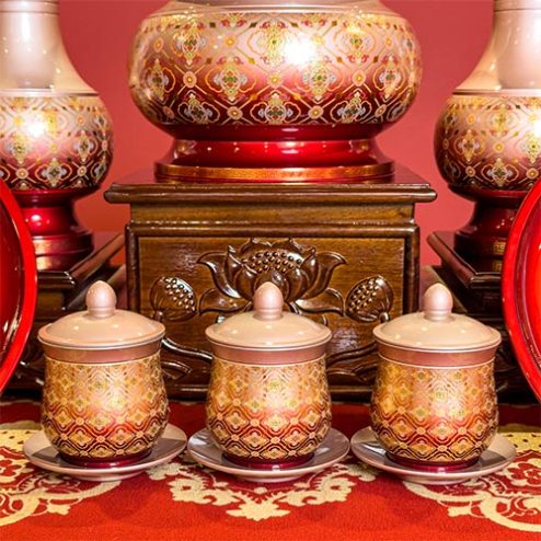 Chén Nước Thờ Đồng Hoa Văn Đỏ Vẽ Gấm Cao Cấp DT414