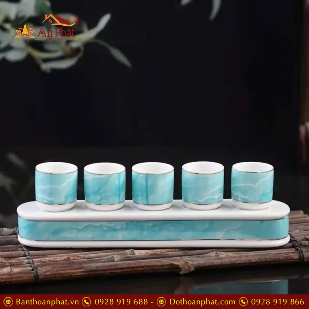 Chén Nước Thờ Sứ Giả Đá Xanh Dương Nhập Khẩu DT540