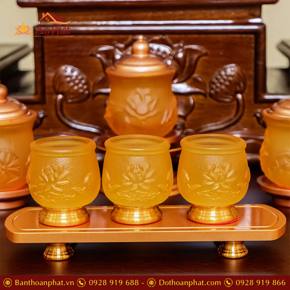 Chén Thờ Lưu Ly Hoa Sen Chân Đồng Cao Cấp DT406 5 Chén Thờ Lưu Ly Hoa Sen Chân Đồng Cao Cấp DT406