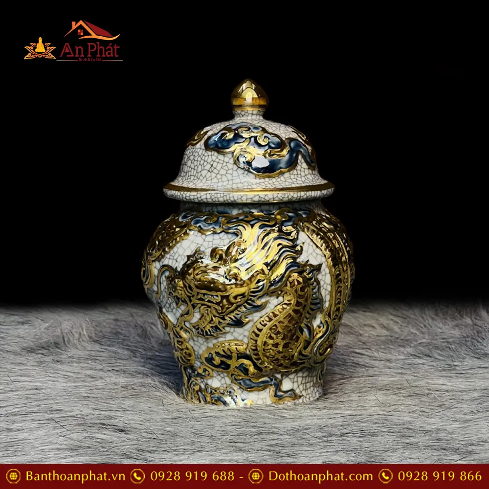 Choé Thờ Bát Tràng Men Rạn Vẽ Vàng 24K DT634 7 Choé Thờ Bát Tràng Men Rạn Vẽ Vàng 24K DT634