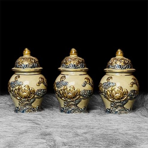 Choé Thờ Hoàng Thổ Gốm Bát Tràng Vẽ Vàng DT645