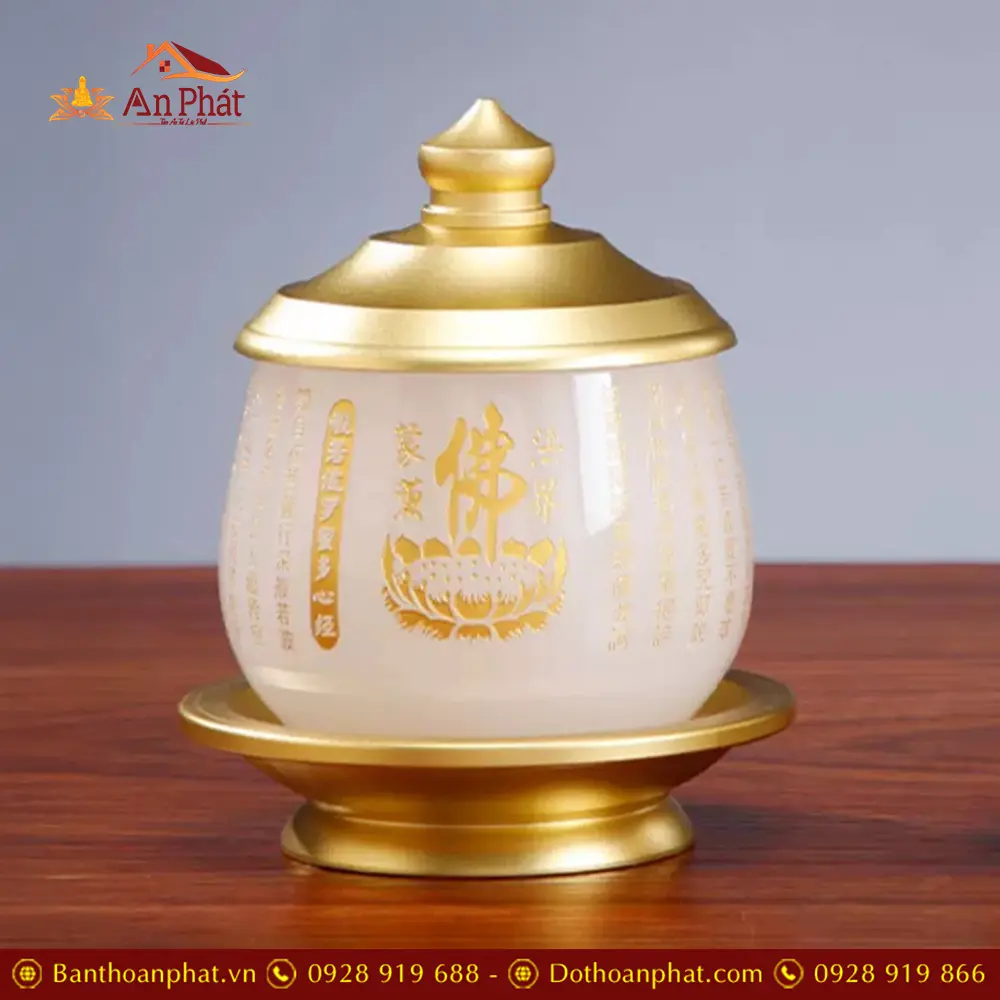 Choé Thờ Ngọc Trắng Tâm Kinh Bọc Đồng Cao Cấp DT579