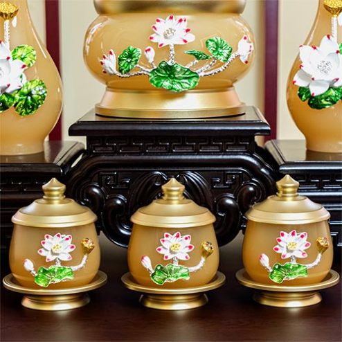 Choé Thờ Ngọc Vàng Hoa Sen Nổi Cao Cấp DT510