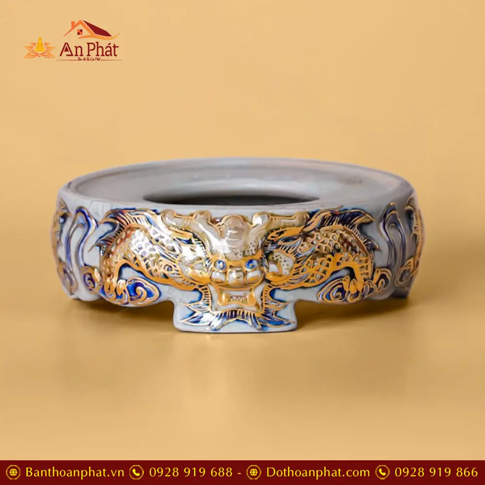 Đế Kê Bát Hương Men Rạn Rồng Vẽ Vàng 24K DT643 5 Đế Kê Bát Hương Men Rạn Rồng Vẽ Vàng 24K DT643