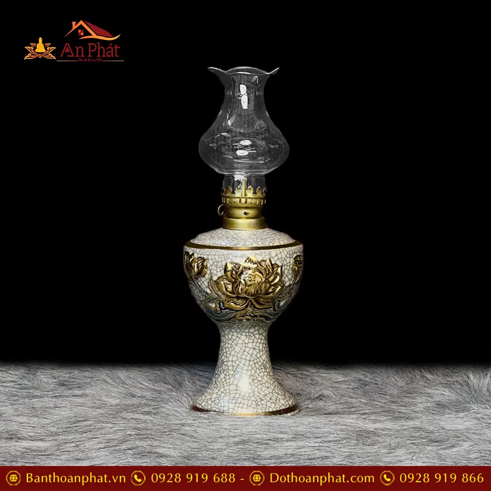 Đèn Dầu Thờ Bát Tràng Men Rạn Hoa Sen Vẽ Vàng DT641 3 Đèn Dầu Thờ Bát Tràng Men Rạn Hoa Sen Vẽ Vàng DT641