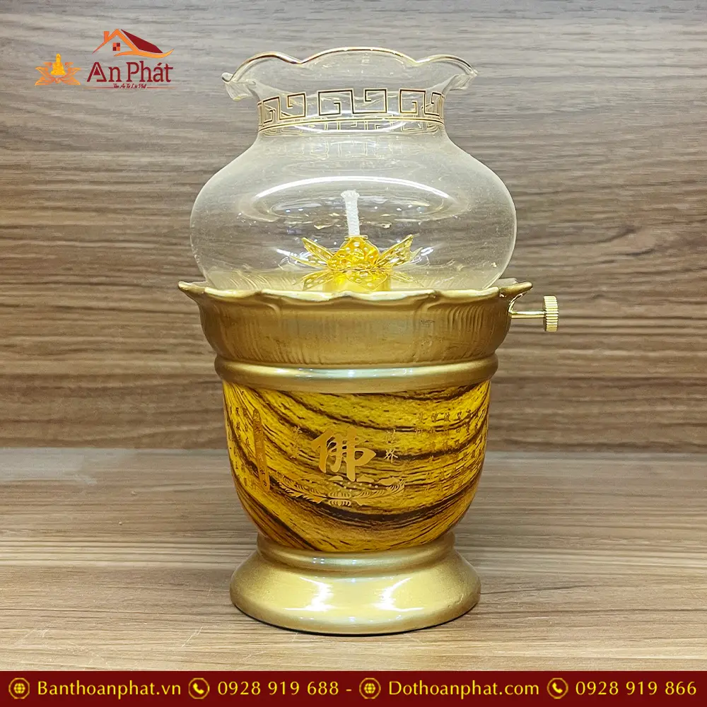 Đèn Thờ Dầu Bát Nhã Tâm Kinh Vàng Chữ Phật DT633 11 Đèn Thờ Dầu Bát Nhã Tâm Kinh Vàng Chữ Phật DT633