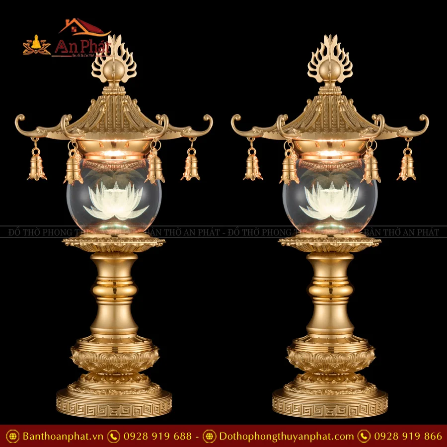 Đèn thờ điện bằng đồng hình cầu pha lê nhiều mẫu DTD1427 10 Đèn thờ pha lê bằng điện cao cấp trang trí ban thờ