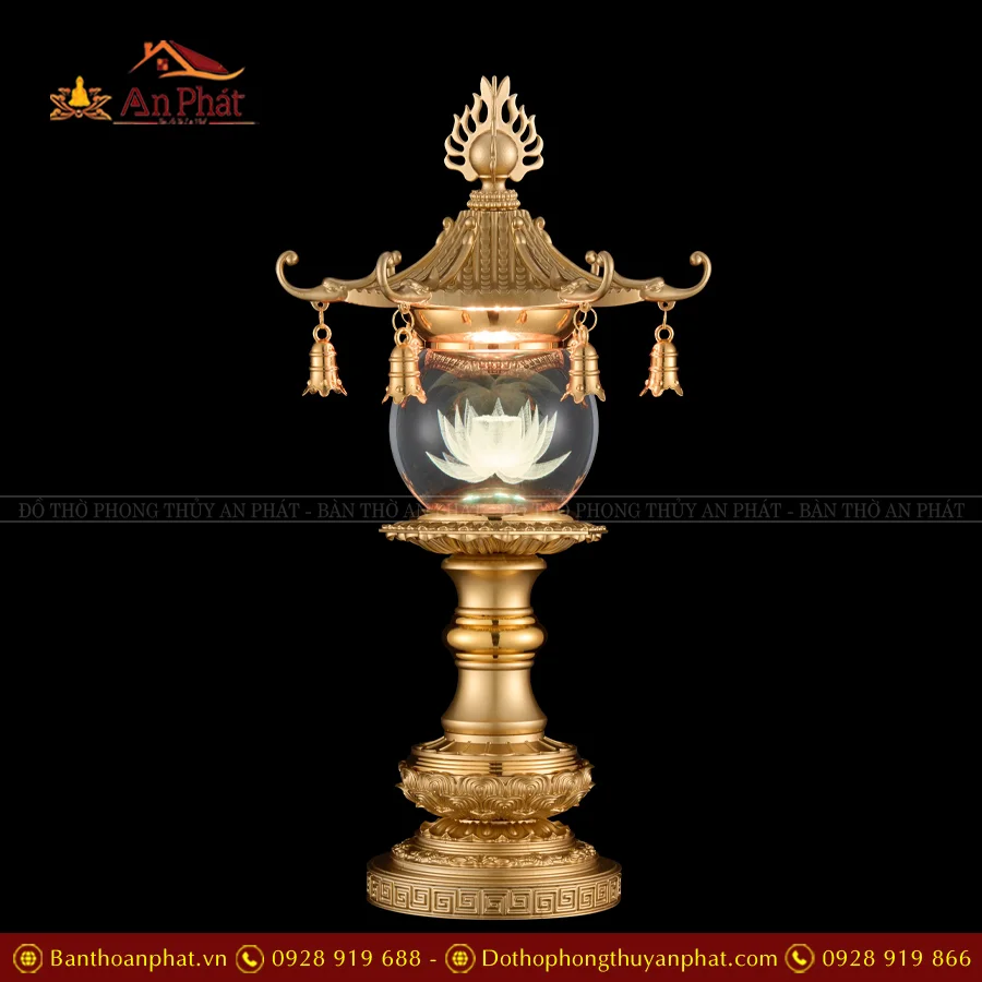 Đèn thờ điện bằng đồng hình cầu pha lê nhiều mẫu DTD1427 12 Đèn thờ cúng cao cấp