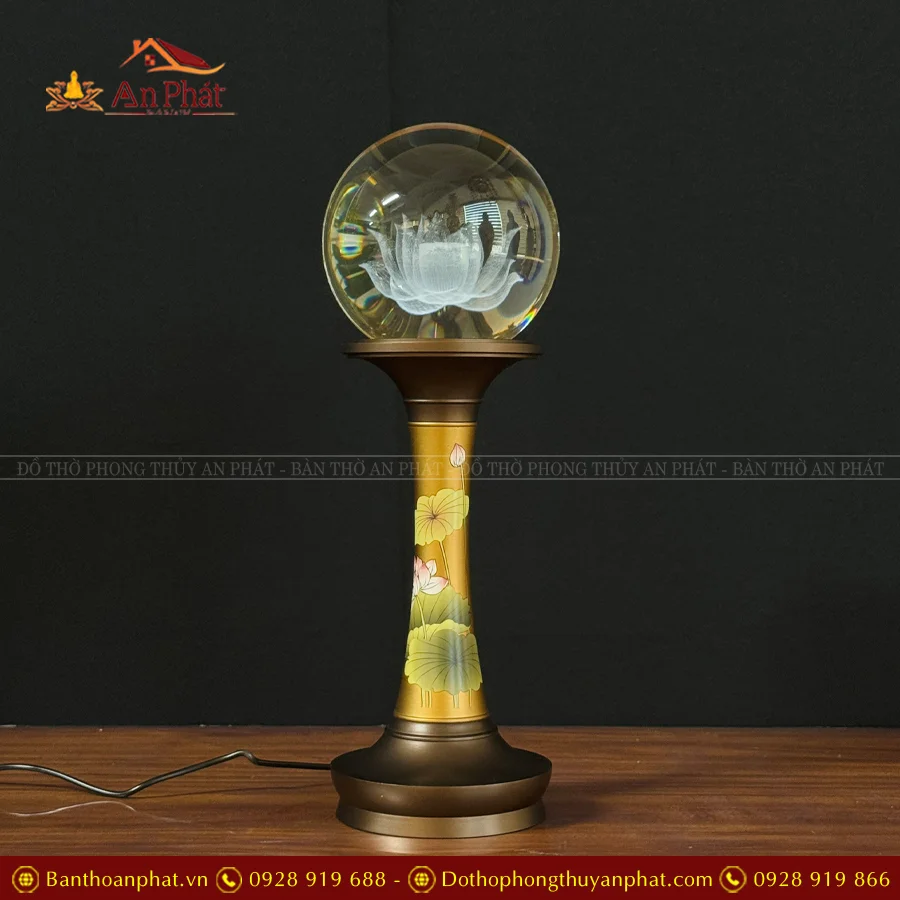 Đèn thờ điện cầu hoa sen thân đồng in hoa DTD1400 37 Đèn thờ bằng điện cao cấp nhập khẩu Đài Loan