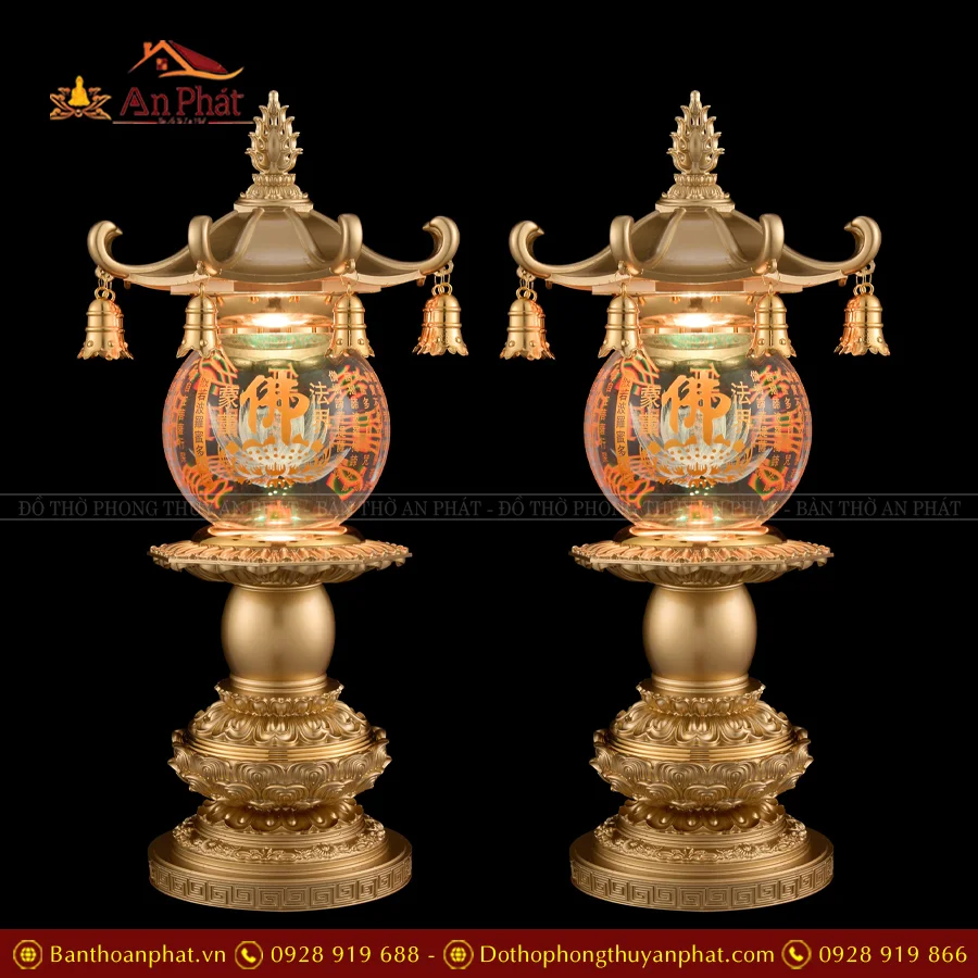 Đèn thờ điện đồng cao cấp hình cầu pha lê DTD1431 11 Đèn thờ điện đồng cao cấp hình cầu pha lê Hoa sen chữ Phật
