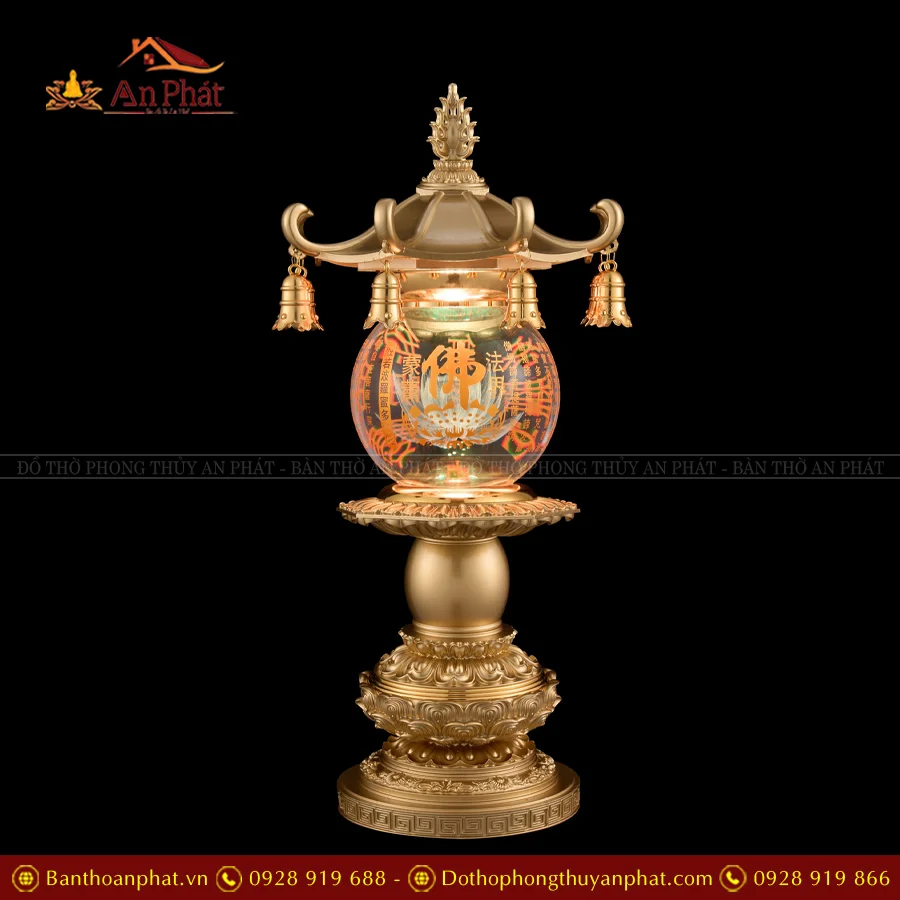 Đèn thờ điện đồng cao cấp hình cầu pha lê DTD1431 12 Đèn thờ cúng bằng điện nhập khẩu Đài Loan