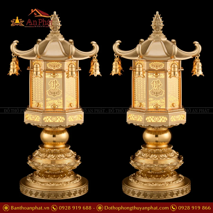 Đèn thờ điện đồng đa diện hình chữ nhật nhiều mẫu DTD1428 11 Đèn thờ điện đồng đa diện hình chữ nhật họa tiết Hoa sen chữ Lộc DTD1428 An Phát