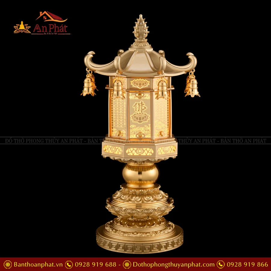 Đèn thờ điện đồng đa diện hình chữ nhật nhiều mẫu DTD1428 12 Đèn thờ điện đồng cao cấp họa tiết Hoa sen chữ Lộc