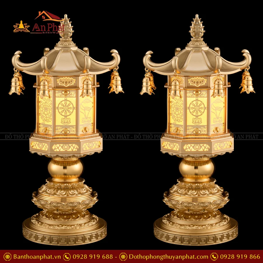 Đèn thờ điện đồng đa diện hình chữ nhật nhiều mẫu DTD1428 13 Đèn thờ điện bằng đồng cao cấp họa tiết đa diện