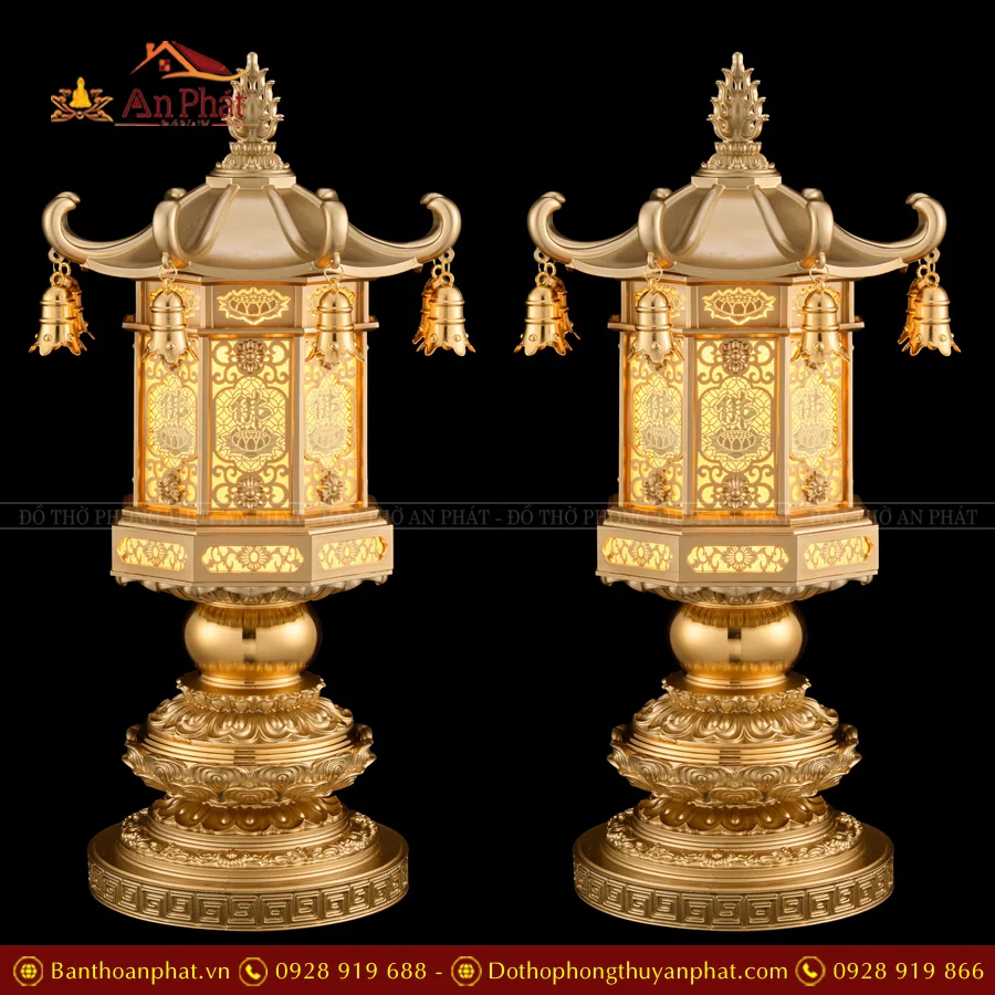 Đèn thờ điện đồng đa diện hình chữ nhật nhiều mẫu DTD1428 14 Đèn thờ điện bằng đồng cao cấp họa tiết Hoa sen chữ Lộc