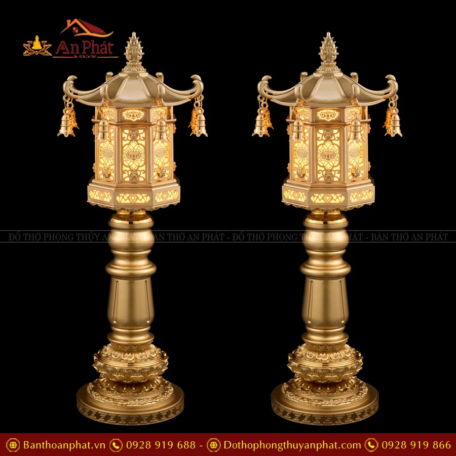 Đèn thờ điện đồng đa diện thân cao nhiều mẫu DTD1429 13 Đèn thờ điện đồng đa diện thân cao họa tiết Hoa sen