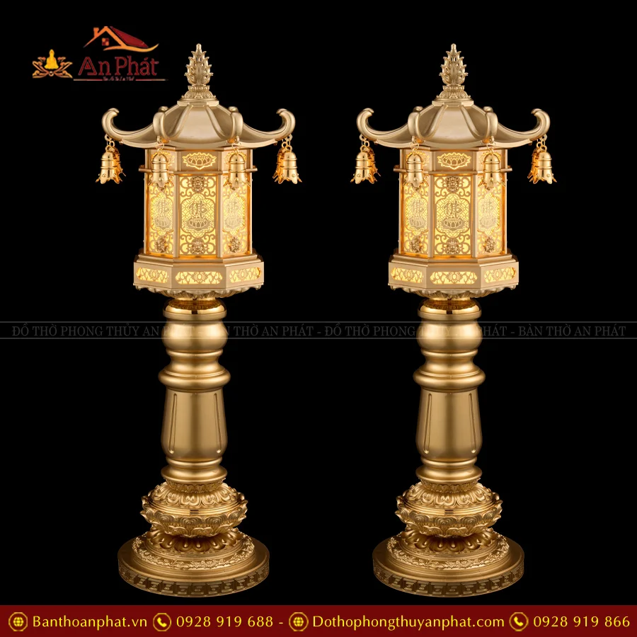 Đèn thờ điện đồng đa diện thân cao nhiều mẫu DTD1429 15 Đèn thờ điện đồng đa diện thân cao họa tiết Hoa sen chữ Lộc cao cấp