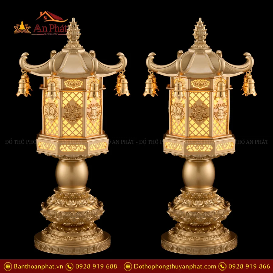 Đèn thờ điện đồng lục giác nhập khẩu cao cấp DTD1430 14 Đèn thờ điện đồng lục giác nhiều họa tiết