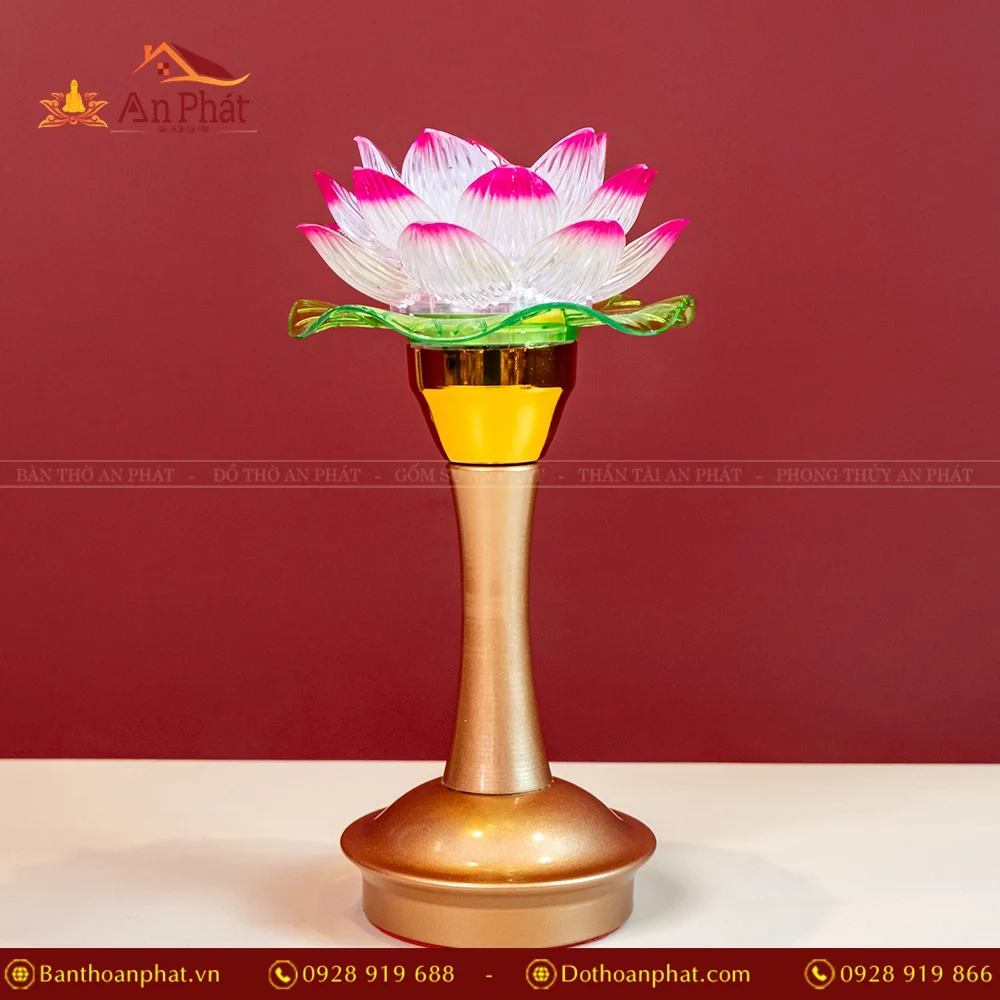 Đèn thờ điện hoa sen 1 bông thân đồng DTD1369 11 Mẫu đèn thờ đẹp