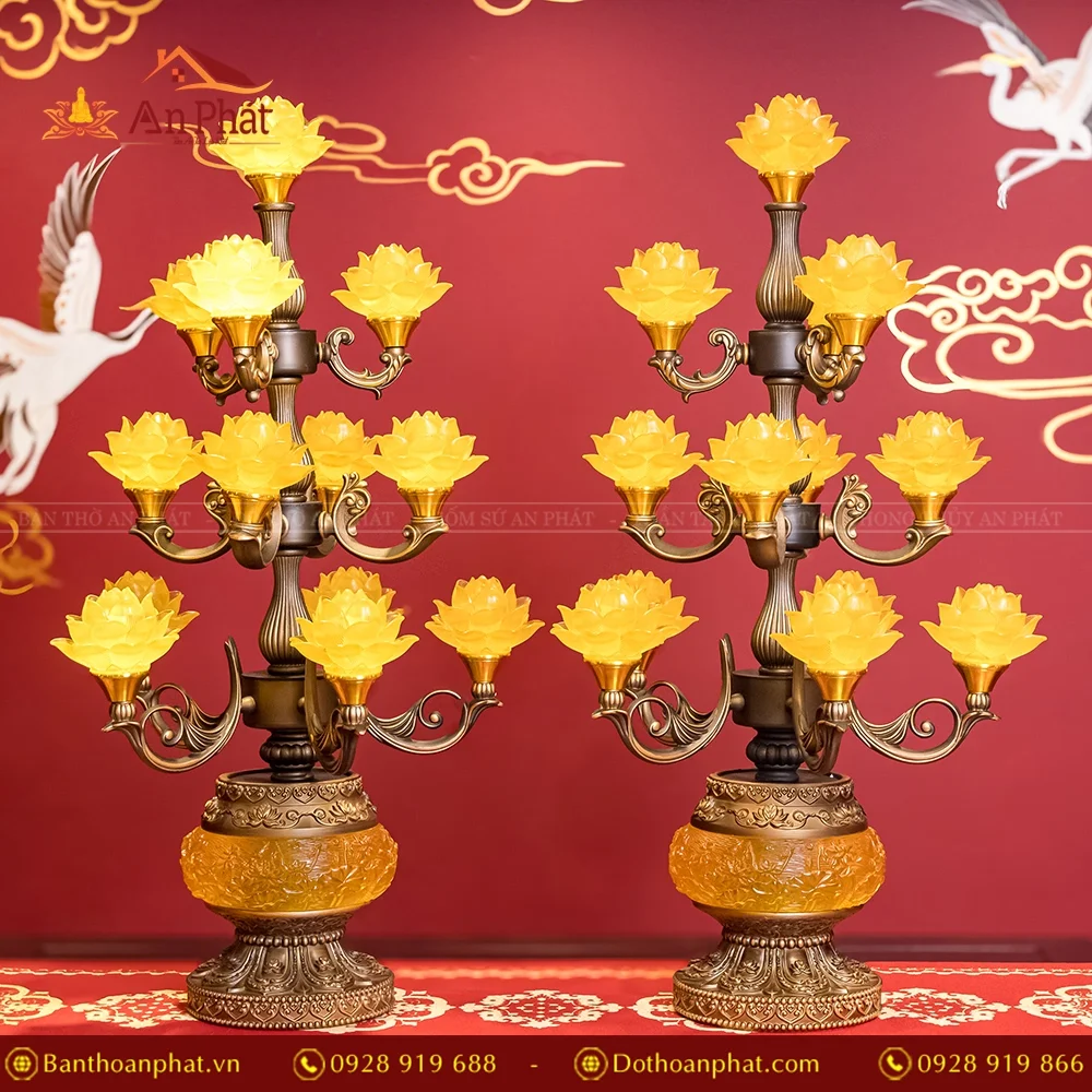 Đèn thờ điện hoa sen lưu ly bình nâu DTD1361 32 Đèn thờ điện hoa sen lưu ly bình nâu 13 bông DTD1361 An Phát