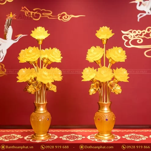 Đèn thờ điện hoa sen lưu ly cao cấp nhiều bông DTD1358 An Phát