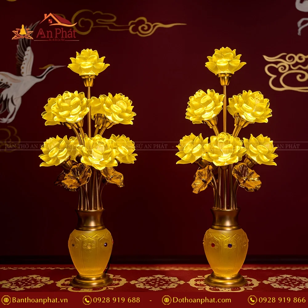Đèn thờ điện hoa sen lưu ly cao cấp DTD1358 18 Đèn thờ hoa sen lưu ly 9 bông